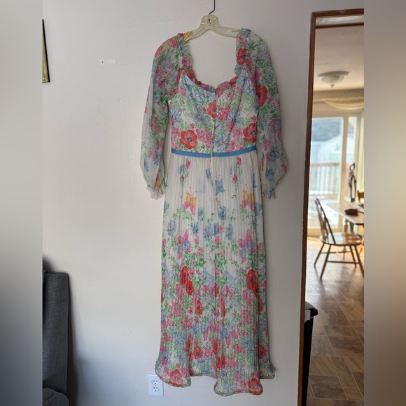 Vintage 1970s Pastel Floral Garden Maxi Dress Sheer Peasant Sleeve Womens Sz 13 - Picture 5 of 15